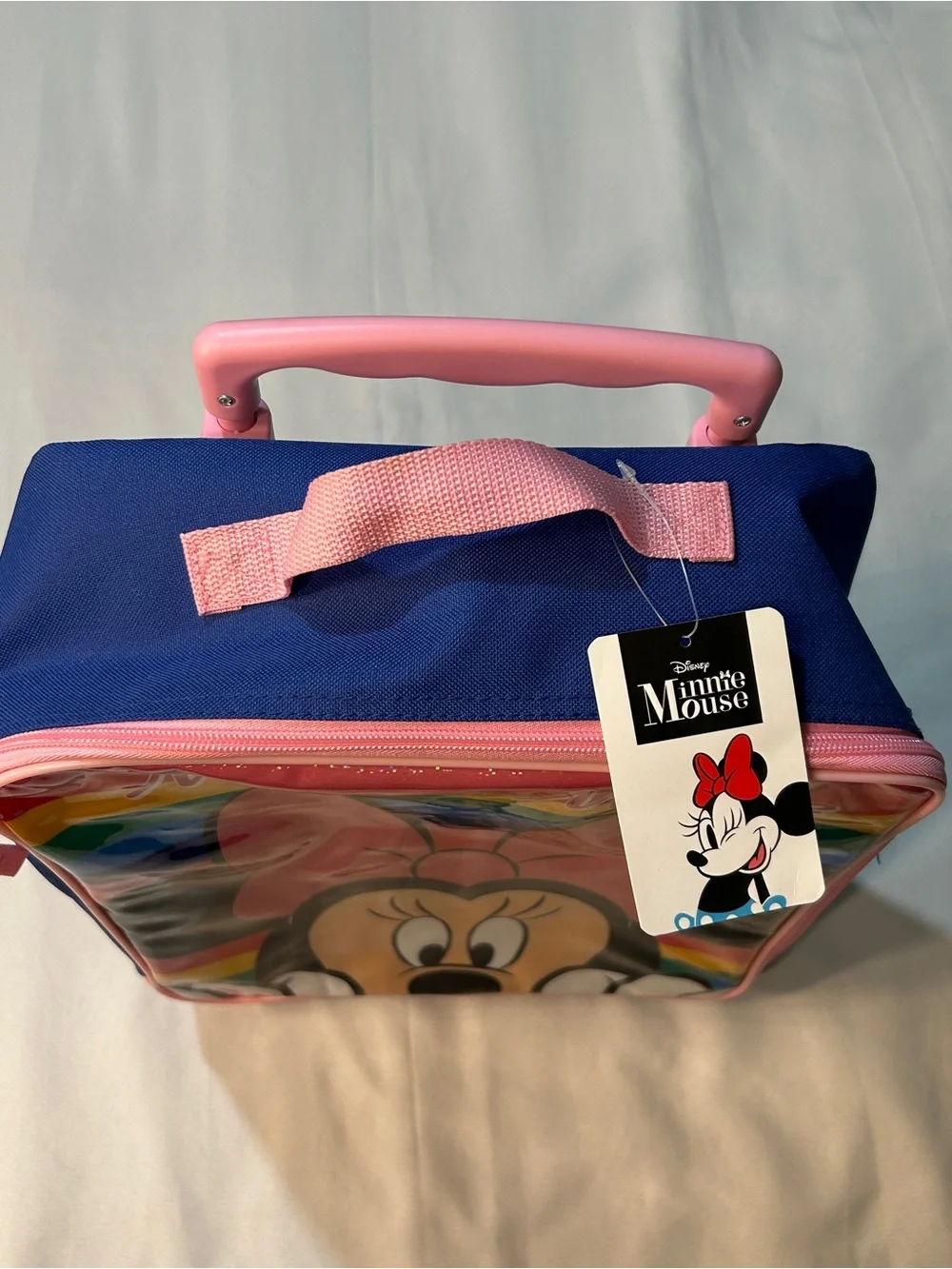 Disney Minnie Mouse Girls 14” Rolling Suitcase Luggage Retracting Handle Rainbow